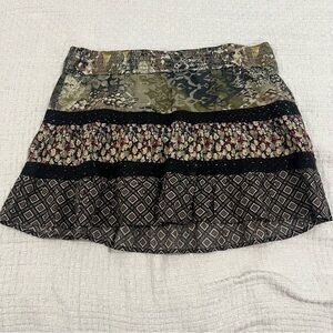 Fire Los Angeles Y2K Patchwork Mini Skirt Elastic Waist Cotton M
